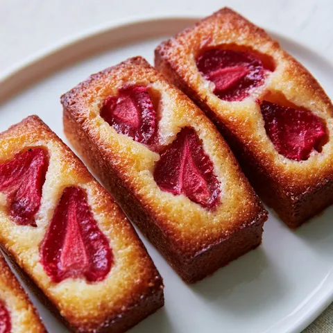 Des moelleux aux fraises présentés joliment sur un plateau.