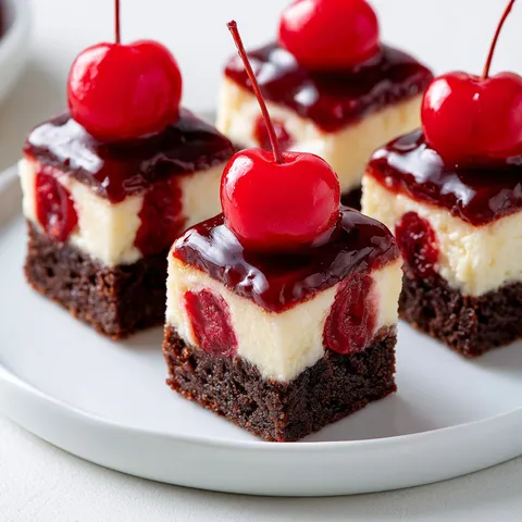 Brownie chocolaté et cheesecake aux cerises fait maison, texture moelleuse et goût intense.
