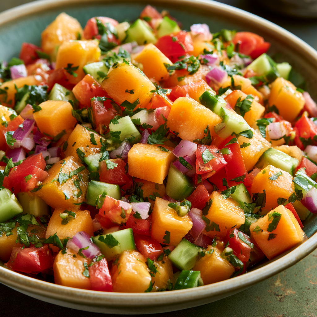 Salsa fraîche cantaloup avec concombre et citron vert