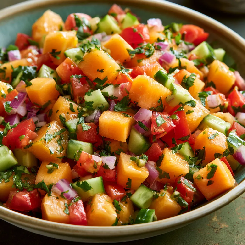 Salsa fraîche cantaloup avec concombre et citron vert