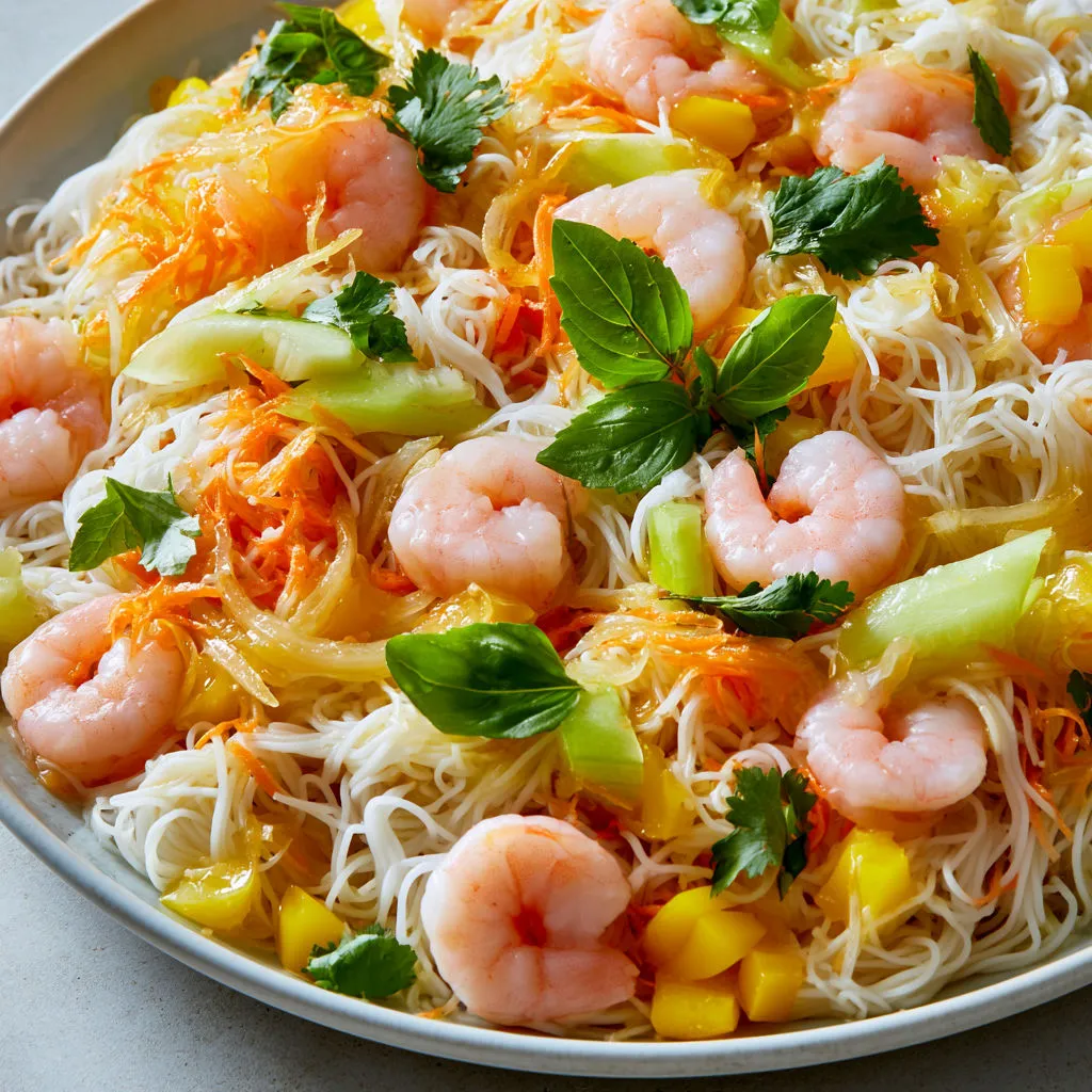 Salade Asiatique aux Vermicelles et Crevettes Légères.