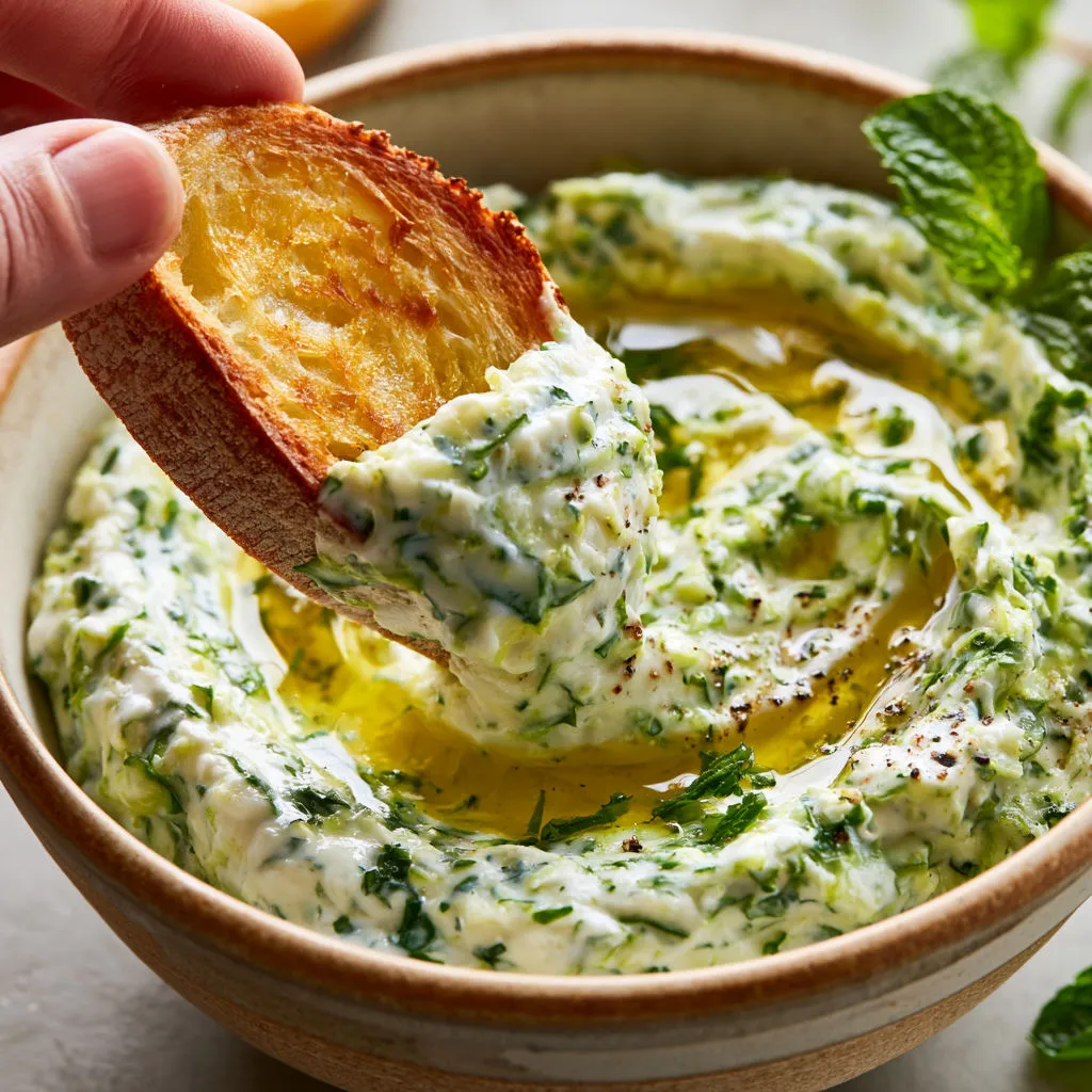 Tartinade extra crémeuse courgette chèvre et herbes fraîches.