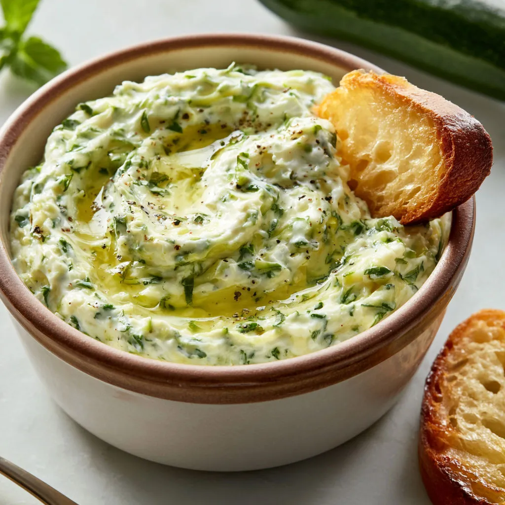 Dip léger courgette chèvre parfum citron et ail doux.