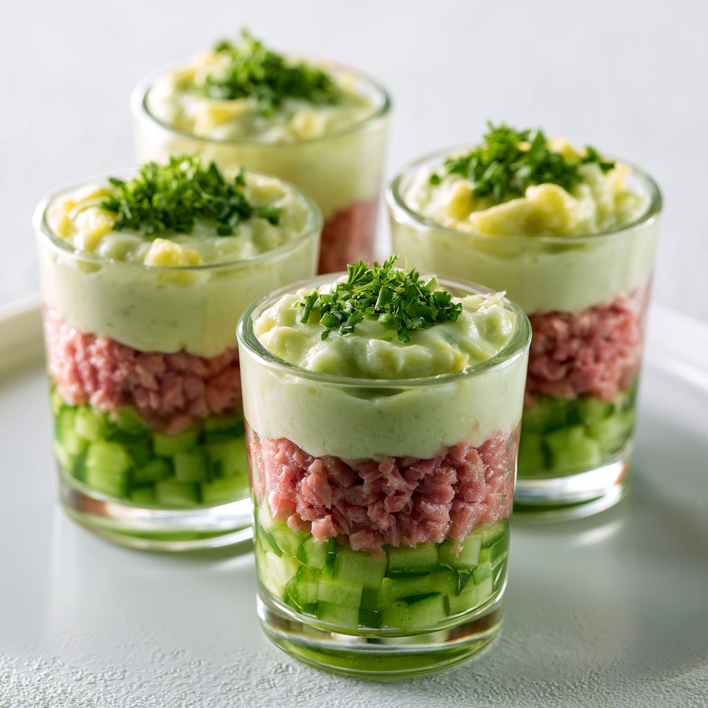 Délicieuses verrines concombre jambon Boursin
