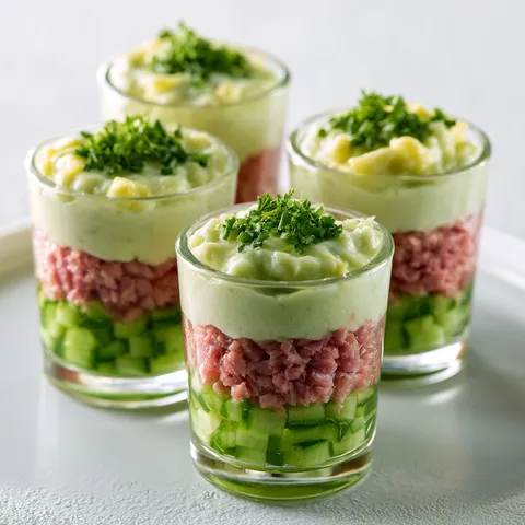 Délicieuses verrines concombre jambon Boursin