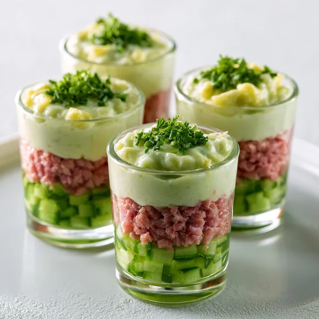 Délicieuses verrines concombre jambon Boursin
