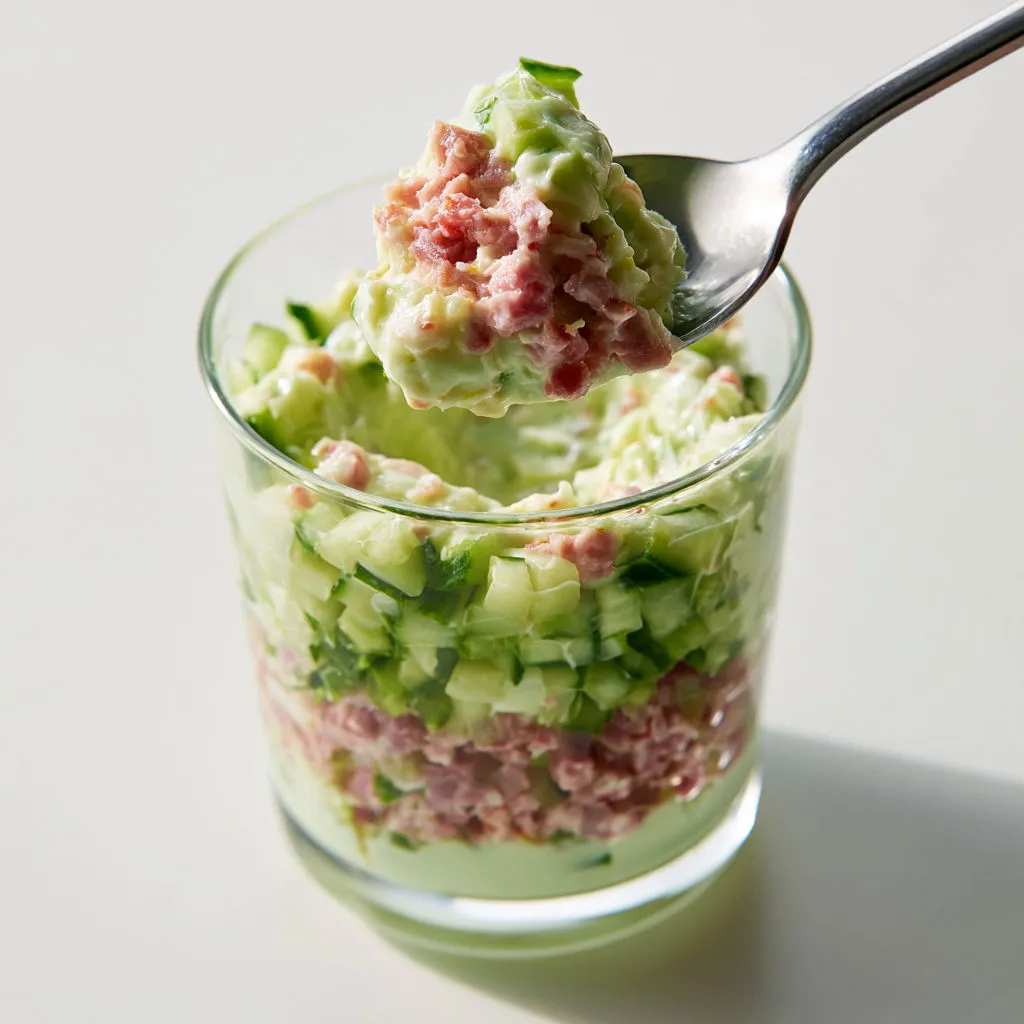 Verrines Ultra Fraîches Concombre Jambon Boursin Herbes.