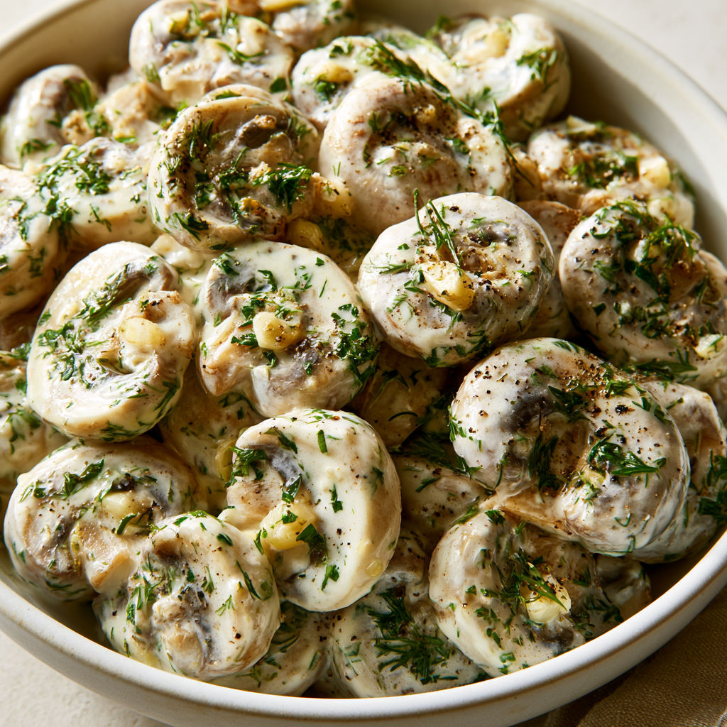 Salade fraîche de champignons et herbes.