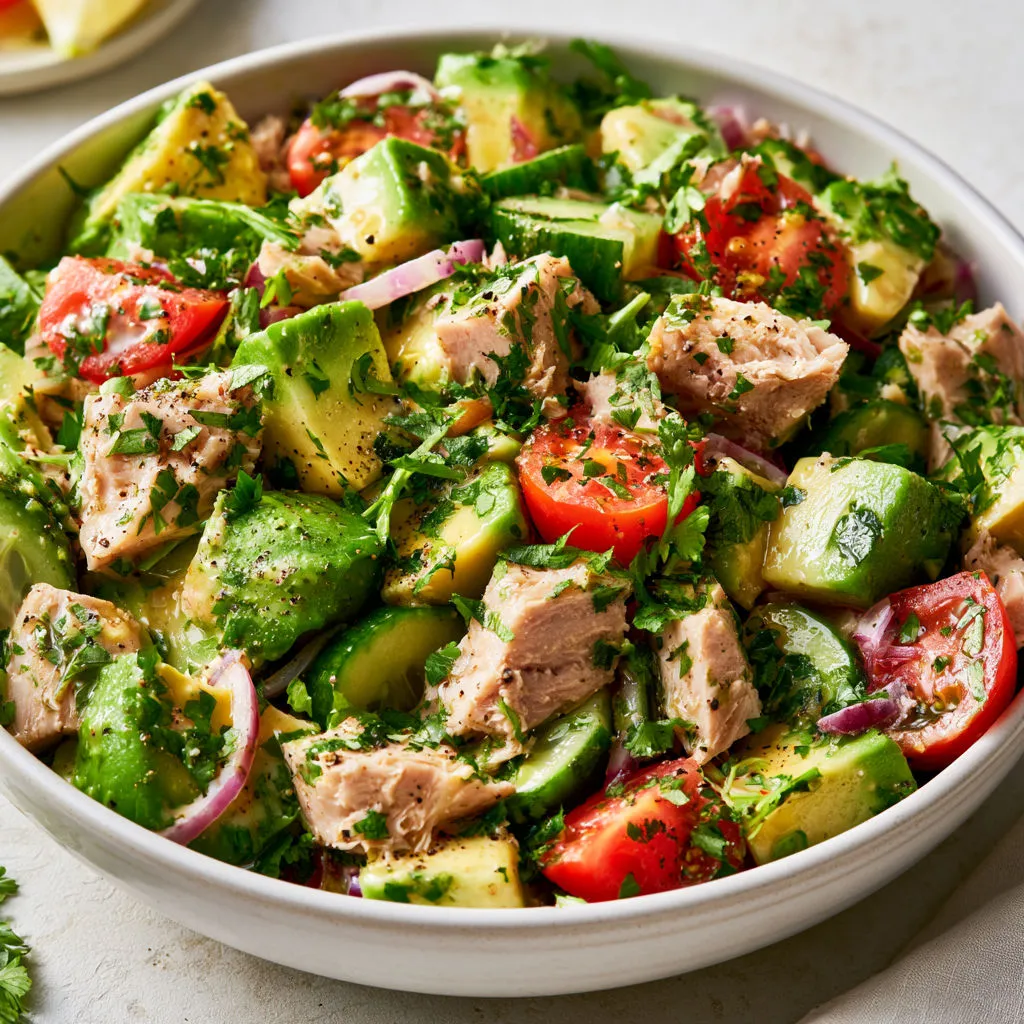 Salade Fraîche Avocat Thon et Concombre au Citron.