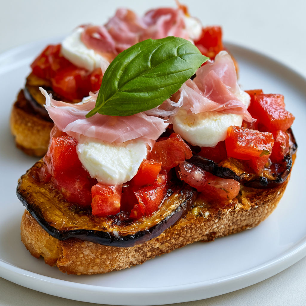 Tartine Colorée Tomates Aubergines Chèvre Jambon Cru