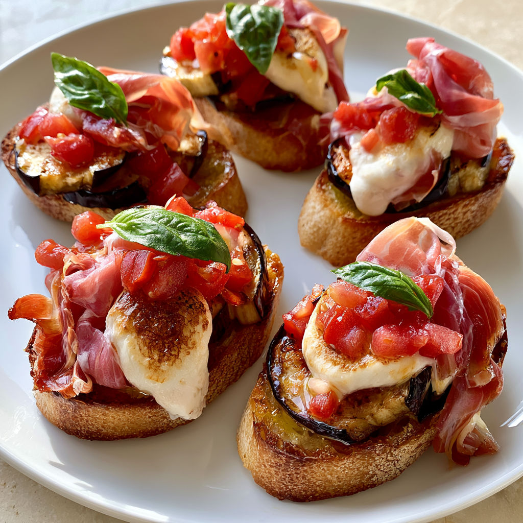 Tartine Croustillante Tomate Aubergine Chèvre Jambon Cru