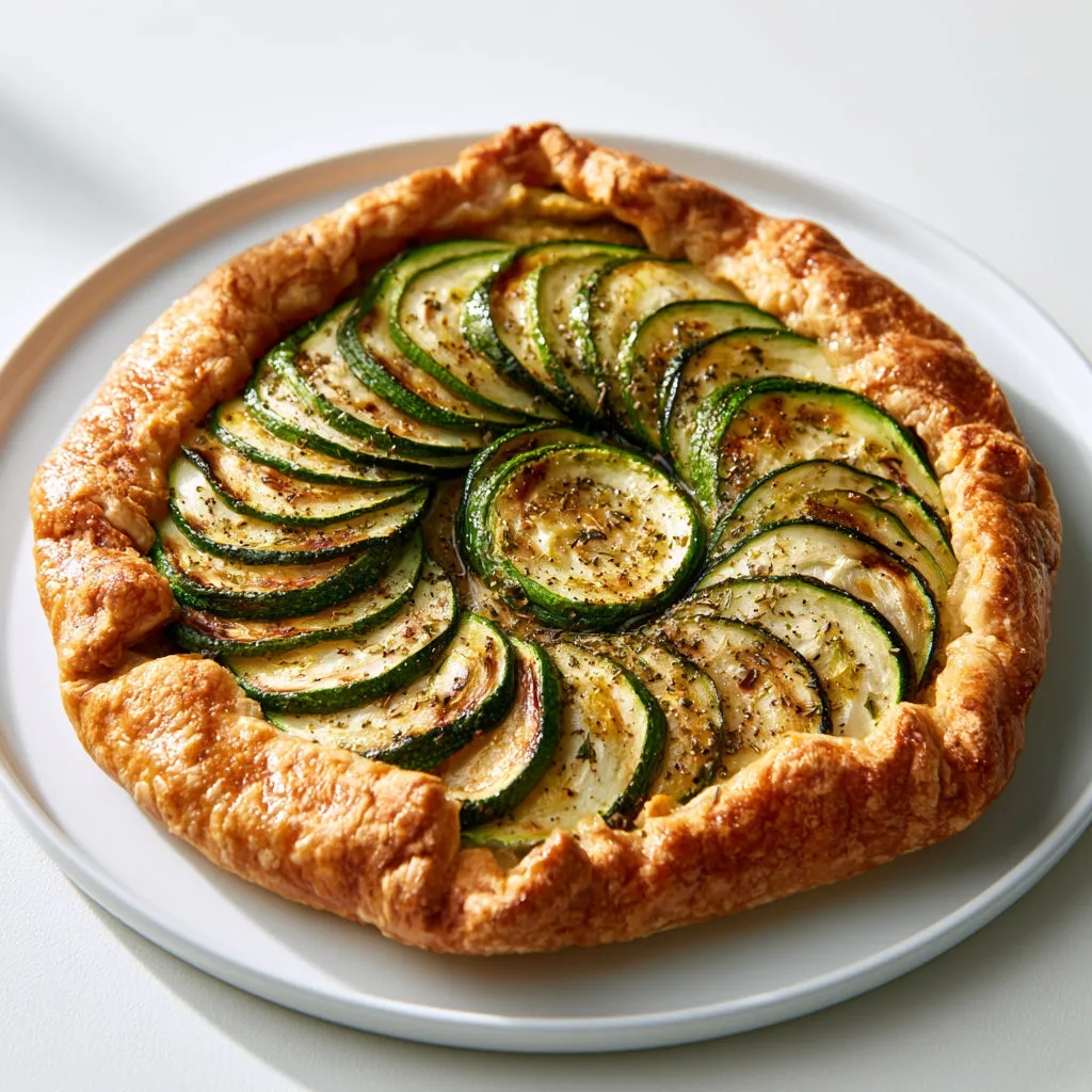 Tarte paysanne aux courgettes fondantes marinées et herbes de Provence.