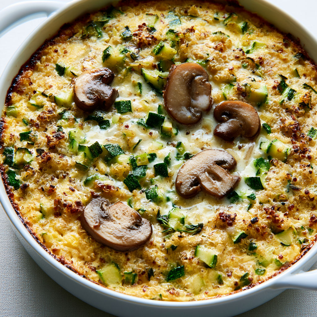 Gratin tout doux de Quinoa, Courgettes et Champignons frais.
