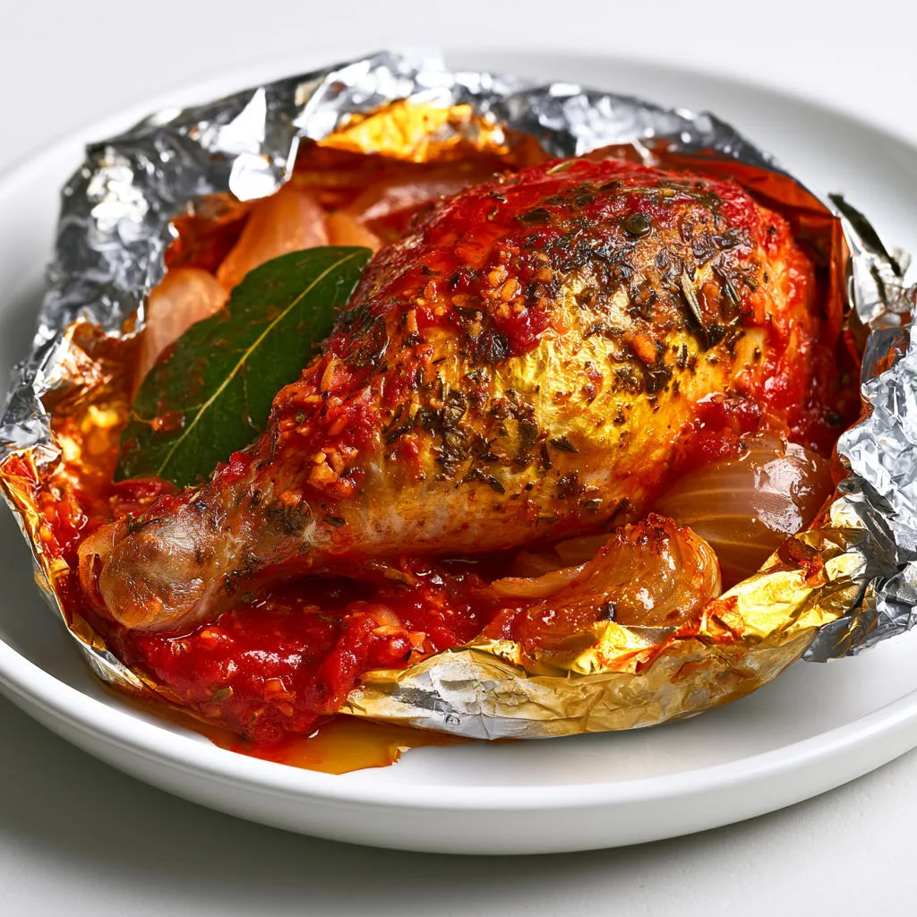 Cuisse de poulet tendre en papillote.