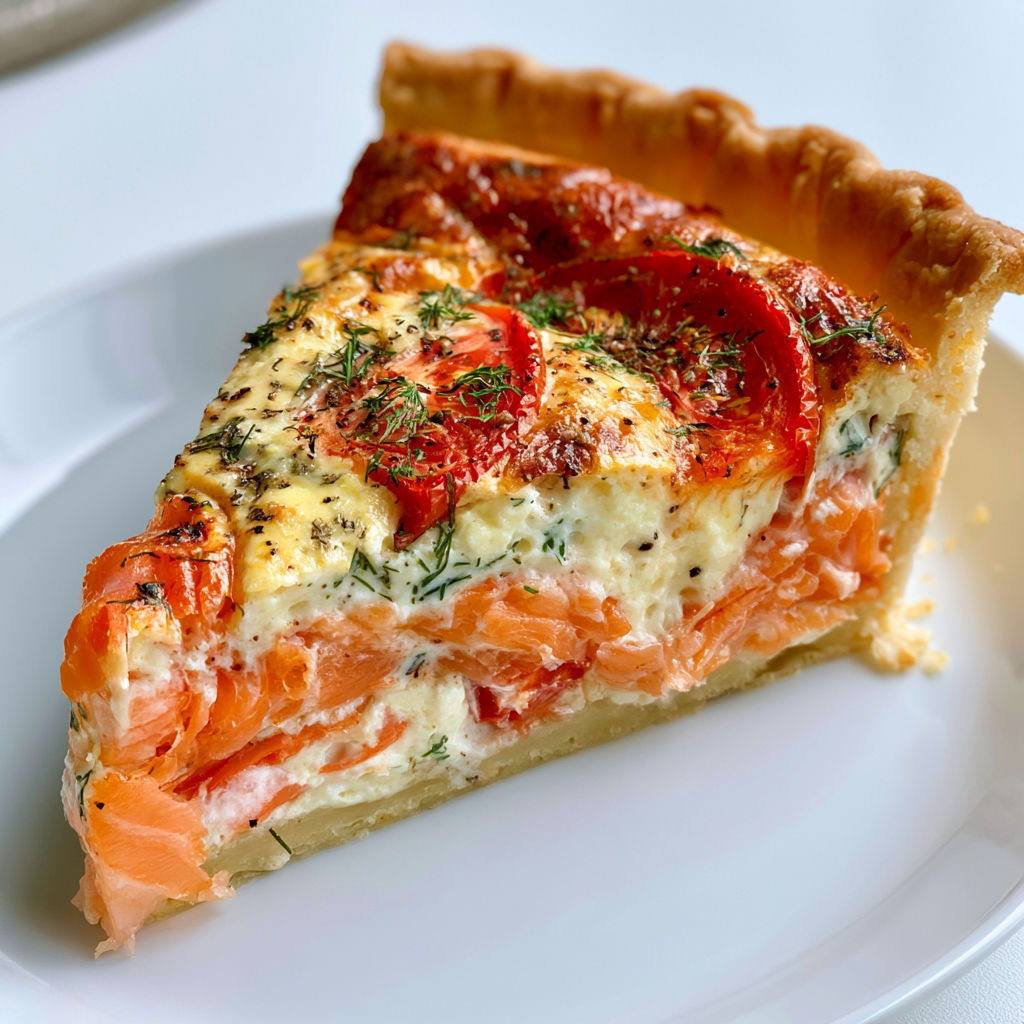 Plat au saumon fumé avec tomates fondantes et crème à l’aneth.