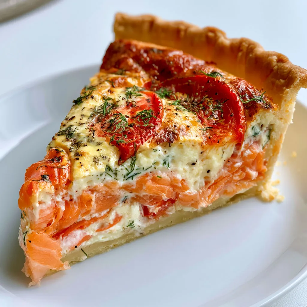 Plat au saumon fumé avec tomates fondantes et crème à l’aneth.