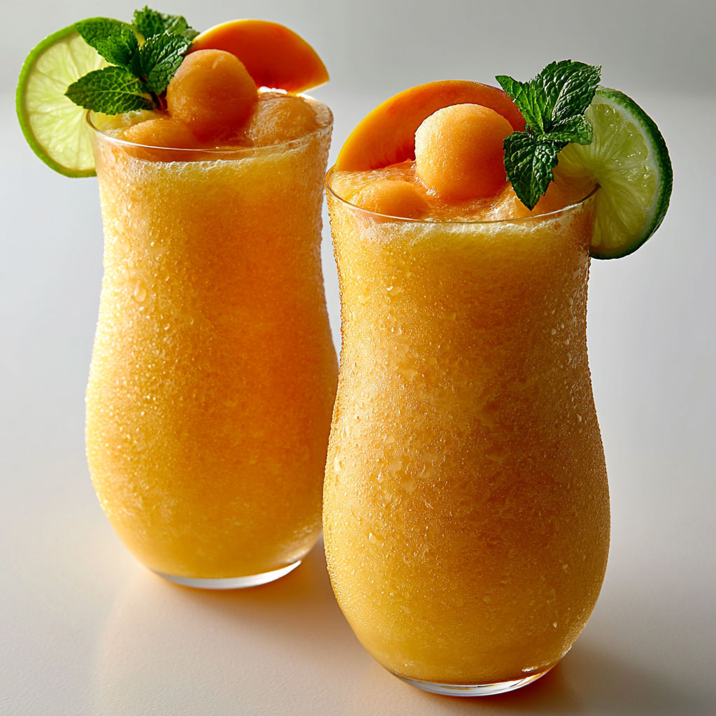 Smoothie Melon, Pêche et Menthe Fraîche avec Eau de Coco super frais.
