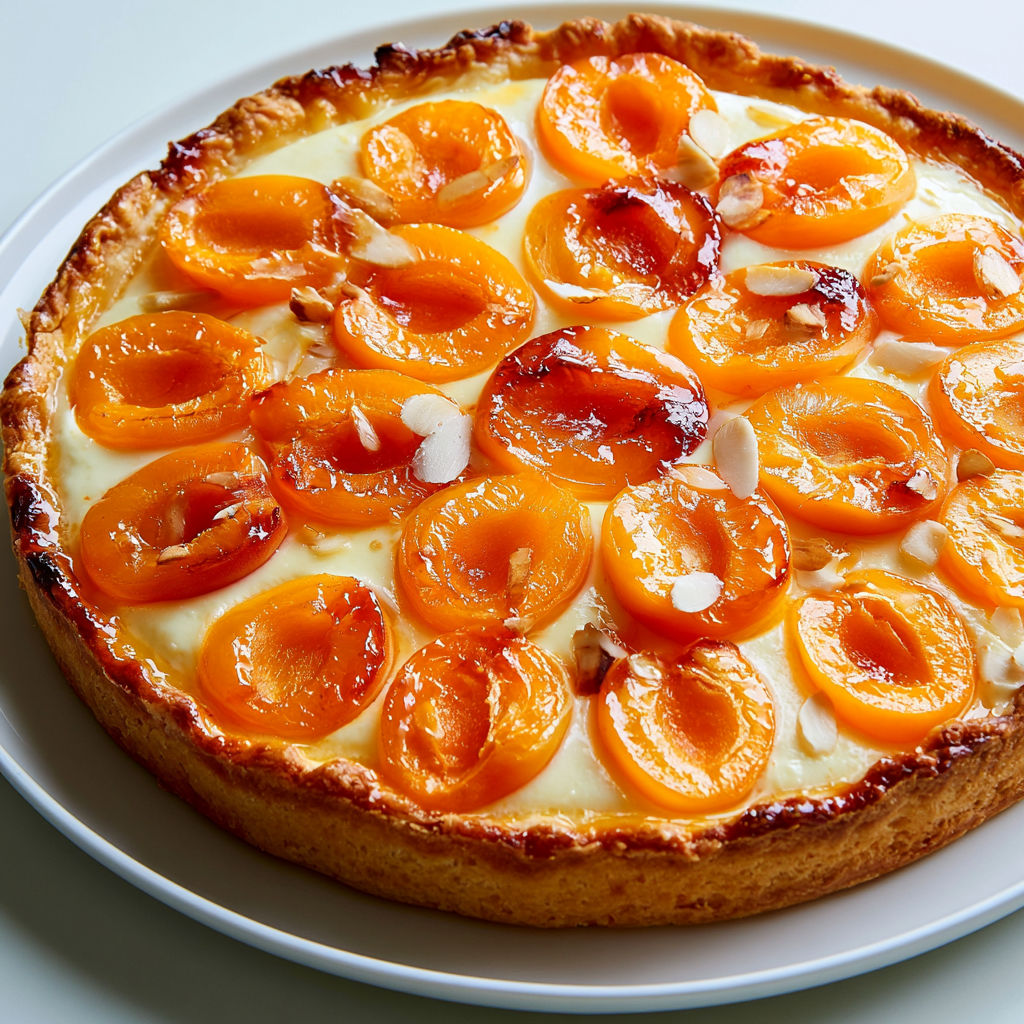 Tarte Abricots Crème Vanille Pâte Sablée et Fruits Caramélisés.
