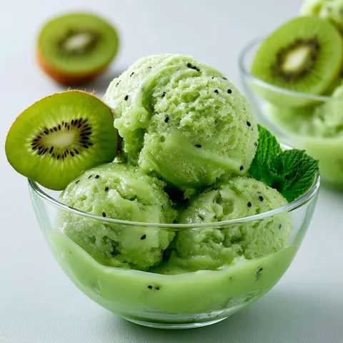 Dessert glacé au Kiwi et Menthe, frais et savoureux.