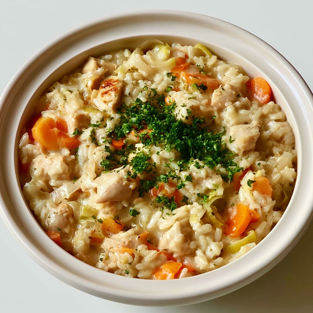 Poulet Riz Sauce Crémeuse et Légumes Fondants