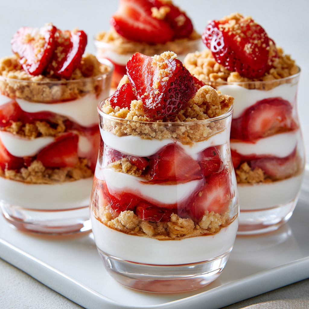 Verrines fraîches avec fraises et yaourt.
