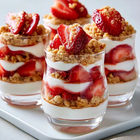 Verrines fraîches avec fraises et yaourt.