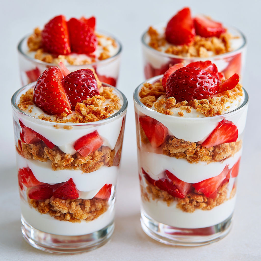 Verrines Fraîcheur Fraises Yaourt Crumble Croquant.