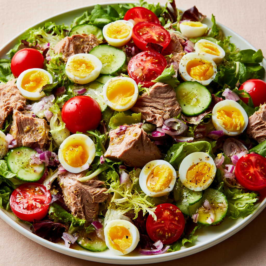 Salade Thon Œufs de Caille et Tomates Cerises.