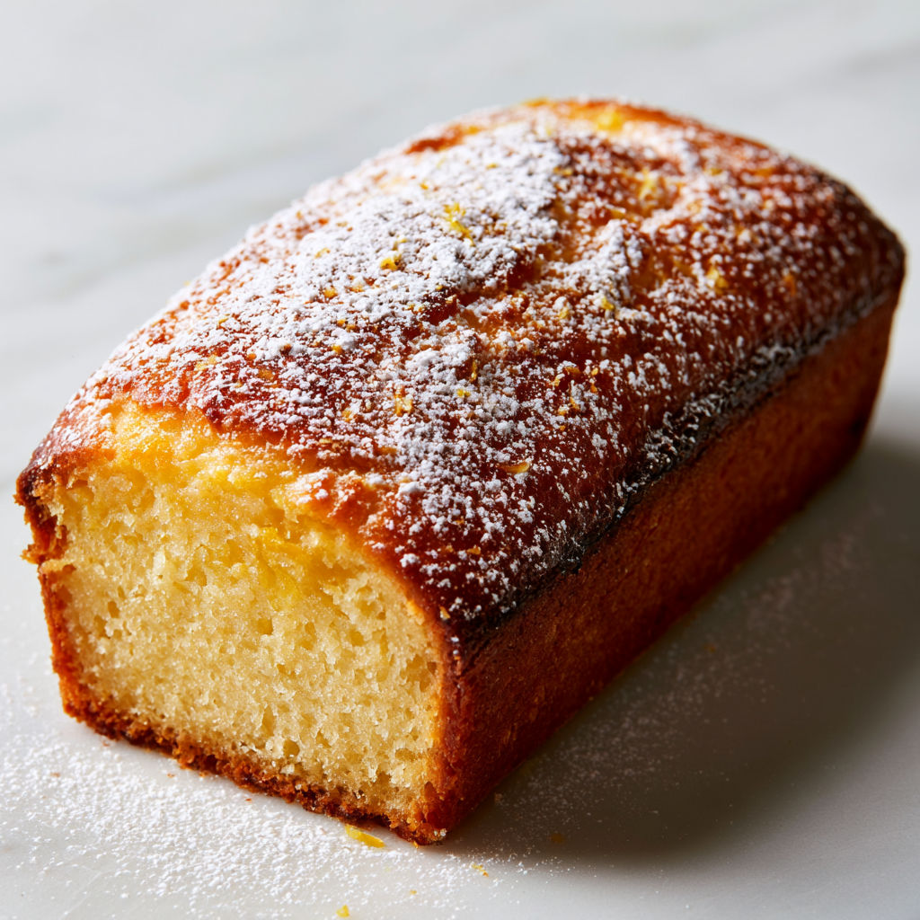 Un gâteau doux au citron avec une finition de sucre glace.