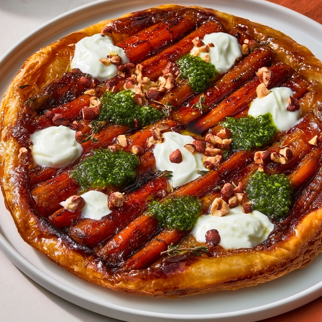 Tatin salée aux carottes et pesto maison.