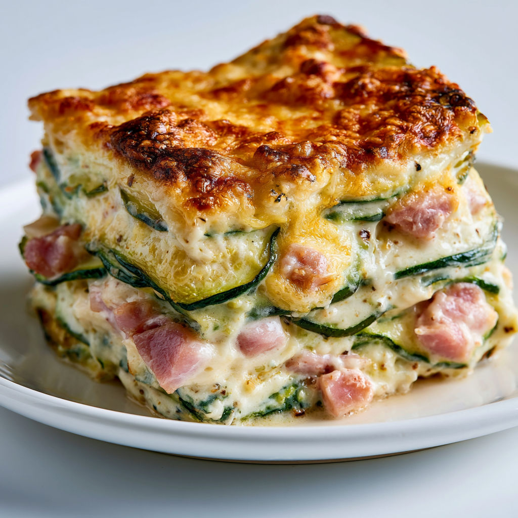 Gratin courgette façon lasagne et jambon.