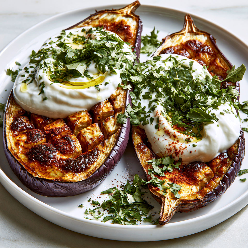 Duo Aubergines Rôties et Sauce Yaourt Citron.