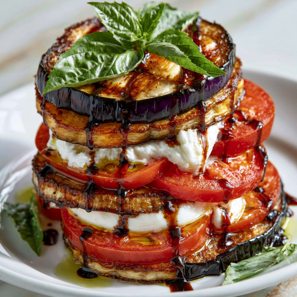 Aubergines, Burrata et Tomates au style Méditerranéen.