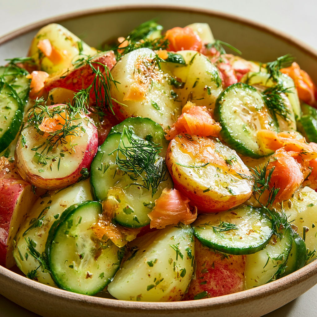 Salade pommes de terre truite fumée.