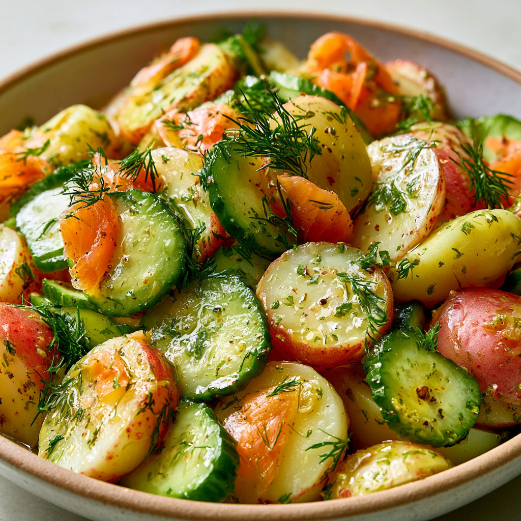 Salade pommes de terre truite fumée, parfaite pour l’été.