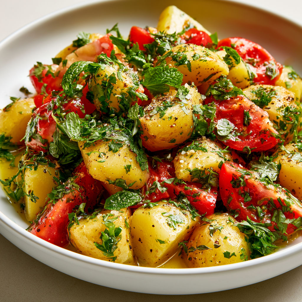 Salade de pommes de terre fraîches avec herbes aromatiques et citron.