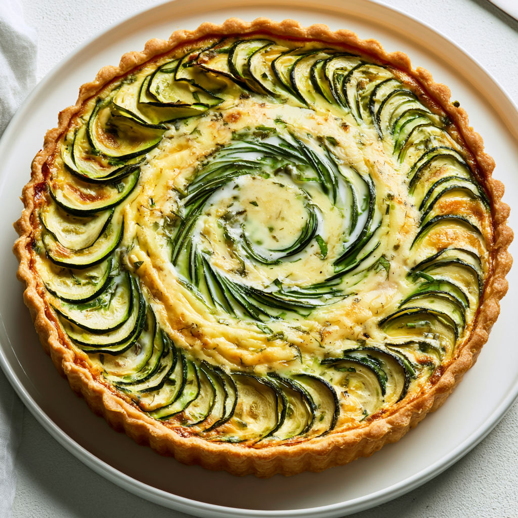 La plus belle tarte courgettes de l'été : chèvre frais, parmesan et basilic.