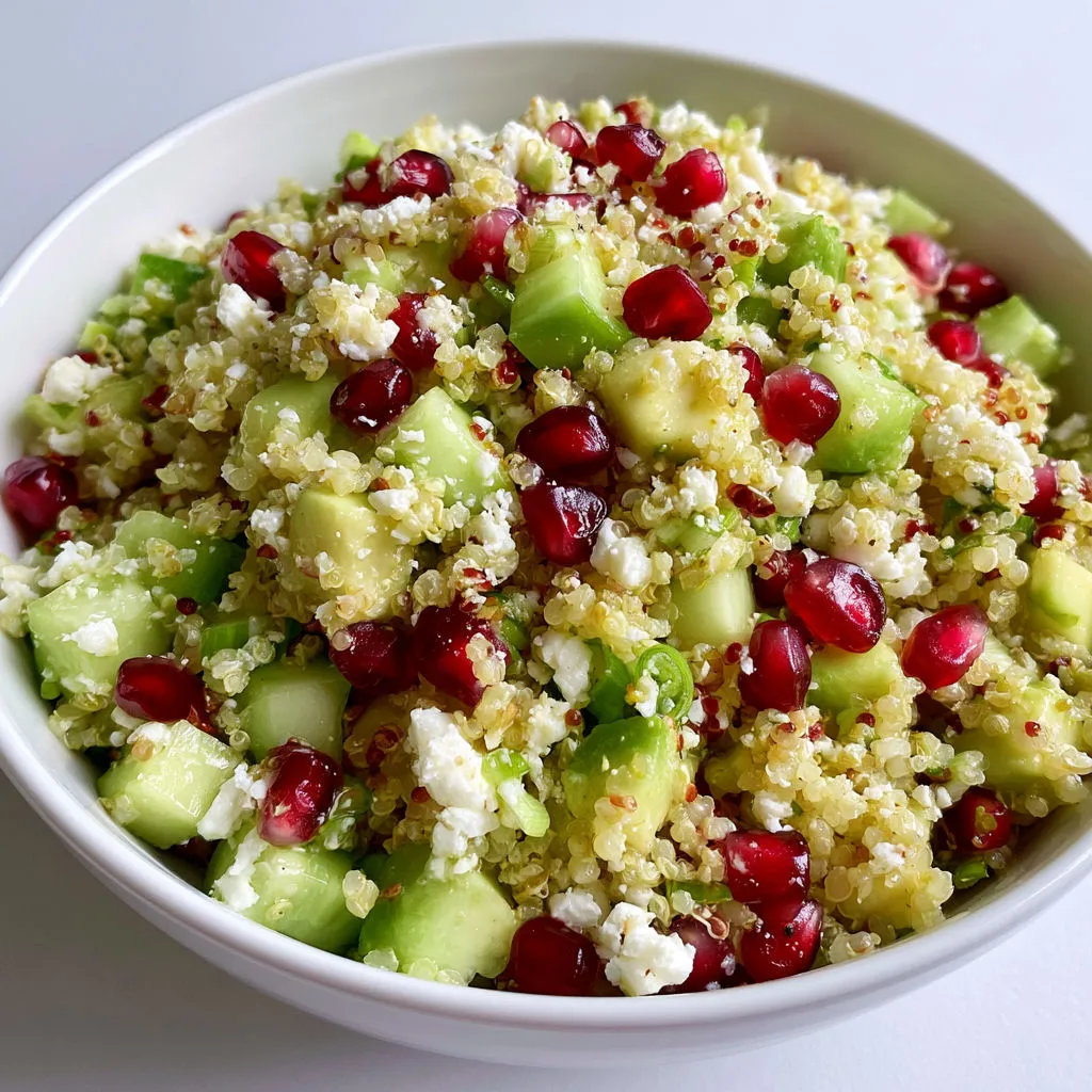 Un bol rempli de quinoa, avocat, feta et grenade.
