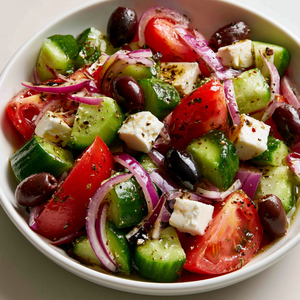 La vraie salade grecque, pleine de couleurs et de goût grâce à la feta.