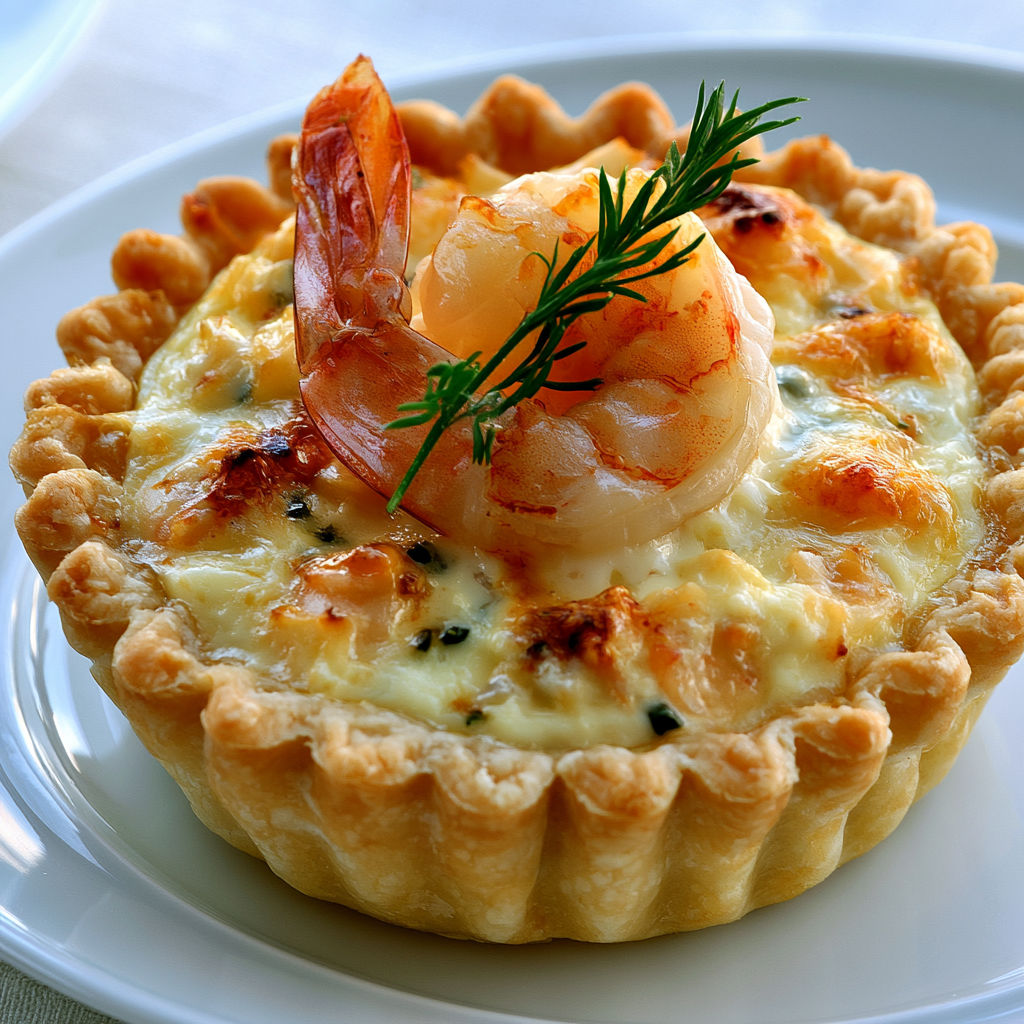 Petites bouchées croquantes à la crème, crevettes et fromage.