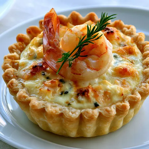 Petites bouchées croquantes à la crème, crevettes et fromage.
