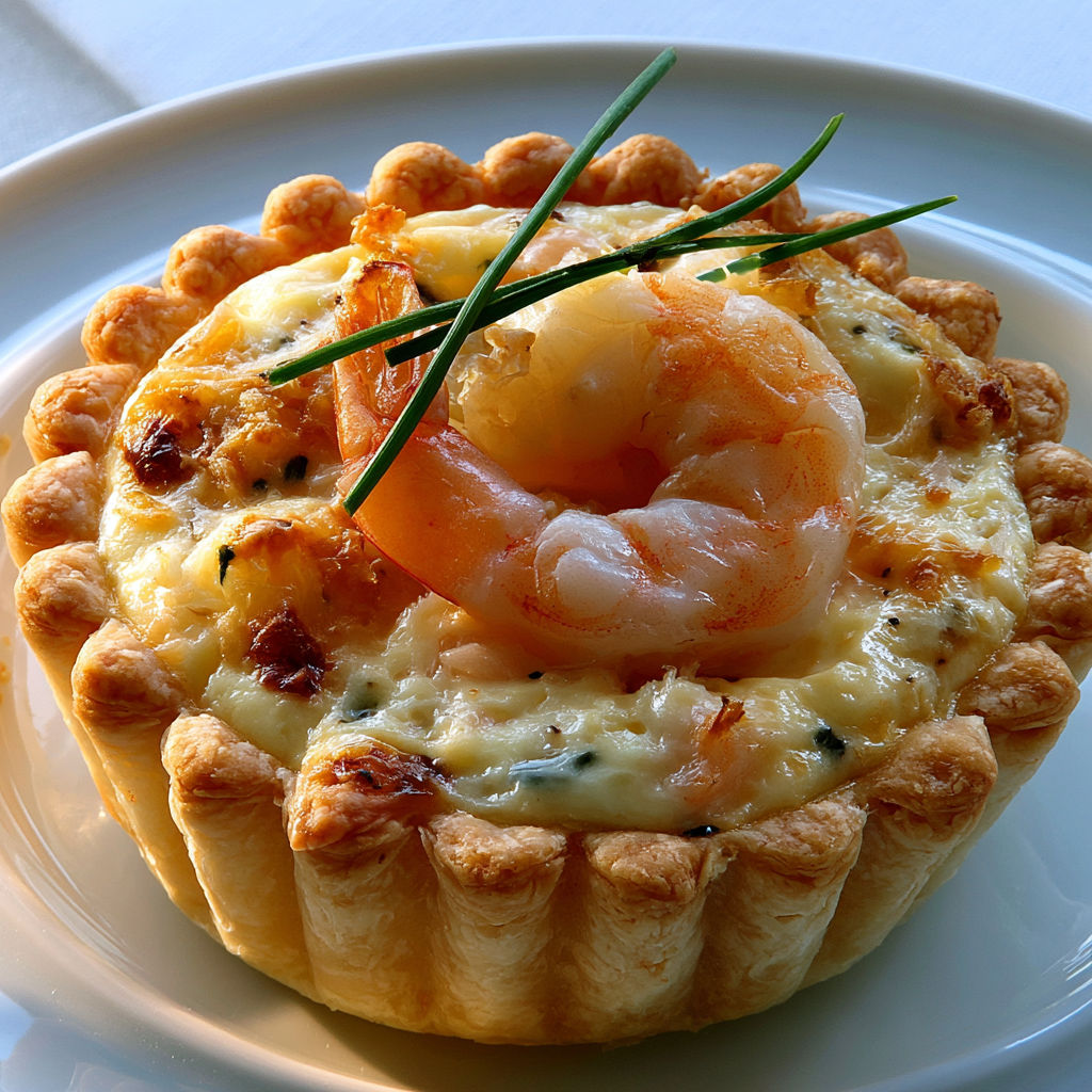 Petites tartes salées crevettes et fromage râpé.