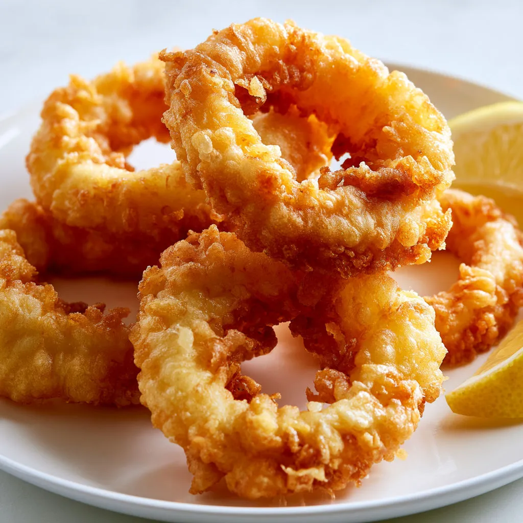 Calamars croustillants et maison, tout dorés.