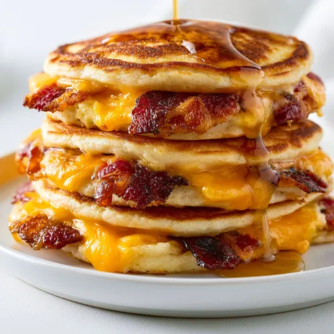 Pancakes gourmands au bacon, une pile délicieuse avec une touche sucrée-salée.