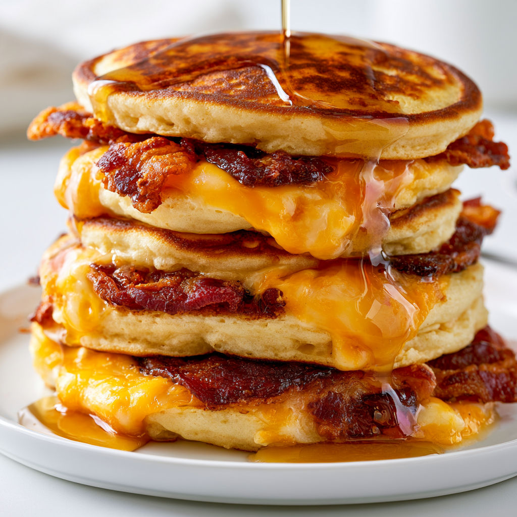 Un plat gourmand de pancakes bacon sucré-salé nappés de sirop d'érable