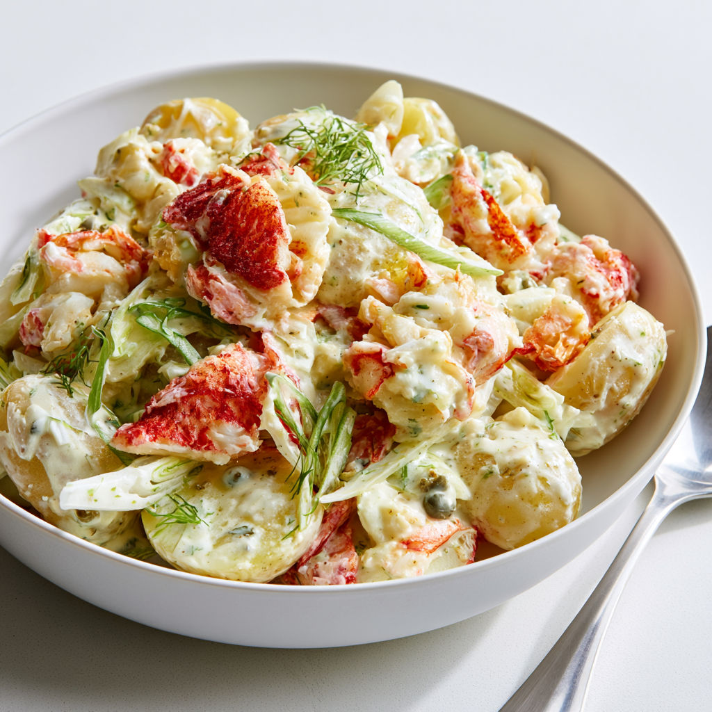 Pommes de terre, crabe, sauce crémeuse et câpres.