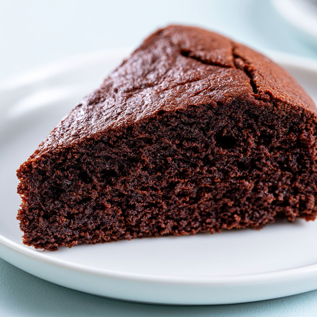 Belle part de moelleux chocolat facile sans œufs, ultra fondant.