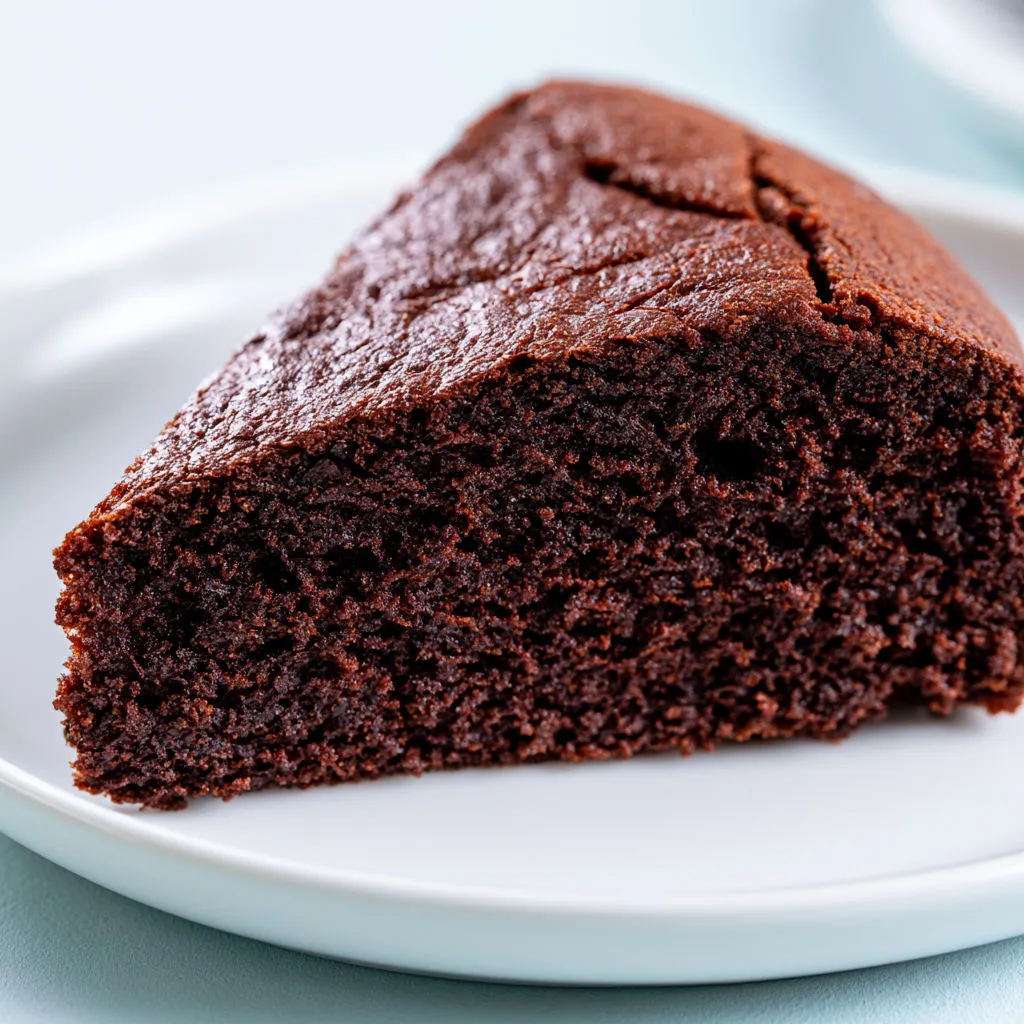 Belle part de moelleux chocolat facile sans œufs, ultra fondant.