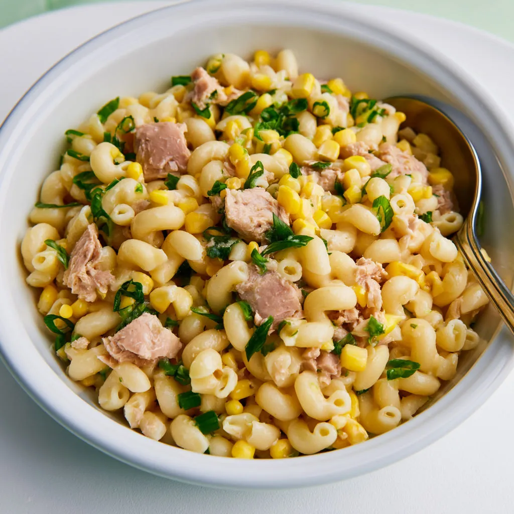 Salade fraîche avec pâtes thon et maïs facile et pas chère.