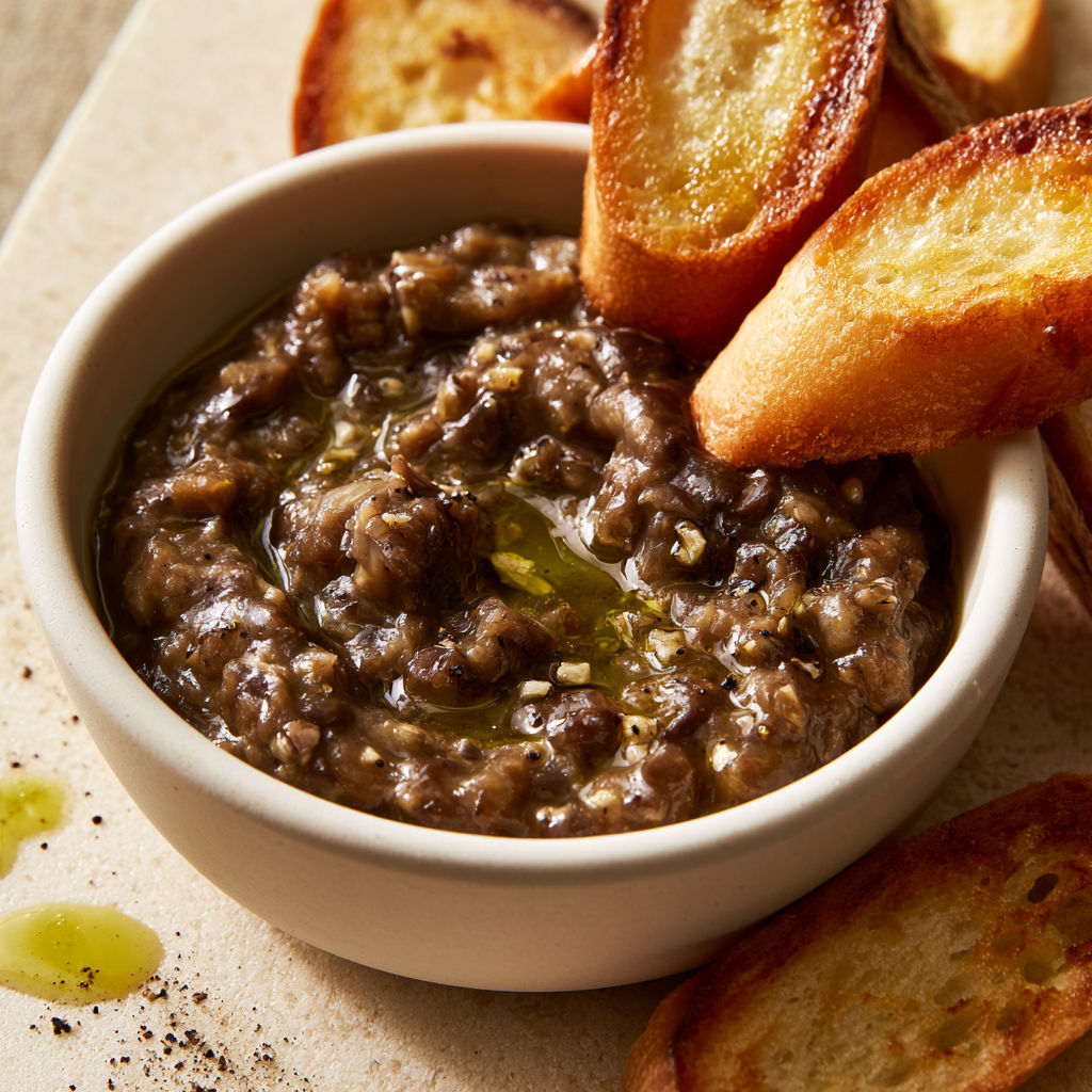 Caviar d'aubergine fait maison à l’ail et au citron parfait pour l’apéro.